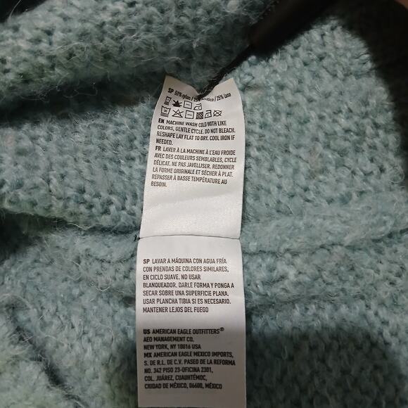 American Eagle Med JEGGING FIT Light Blue hooded Long-Sleeved Sweater Wool Blend - Picture 12 of 14